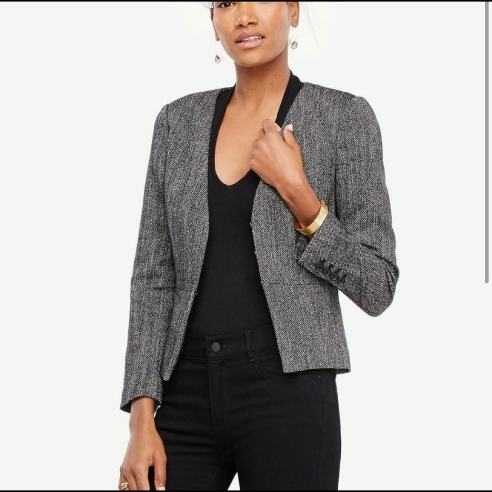 ANN TAYLOR Black & Grey Tweed Peplum Blazer 8